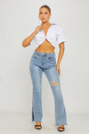 White Plunge Twist Front Short Sleeve Cropped Shirt