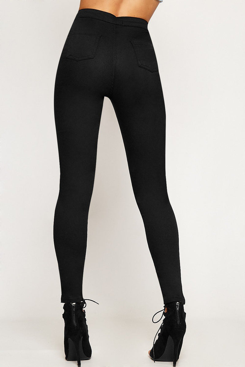 Black High Waisted Ripped Knee Skinny Jeans