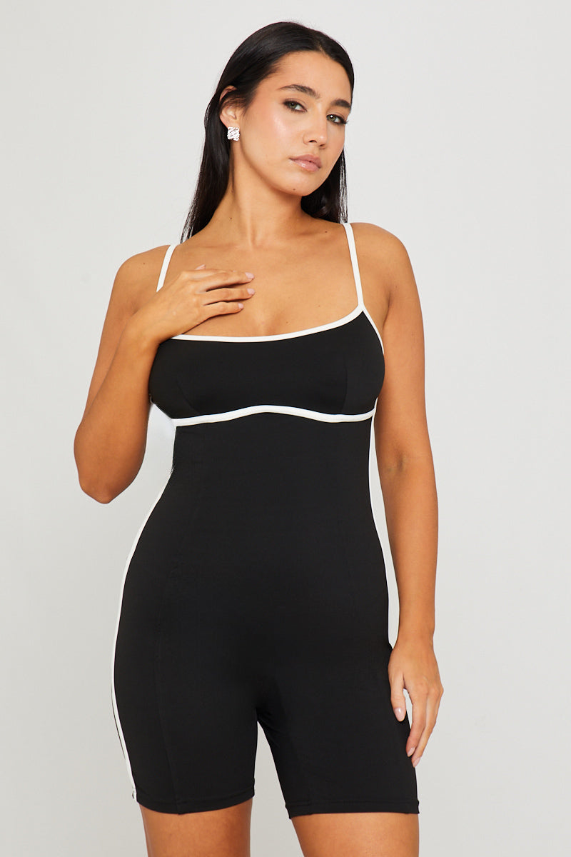 Black Contrast Contour Strappy Playsuit