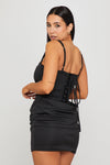 Black Structured Draped Corset Tie Back Mini Dress