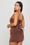 Brown Structured Draped Corset Tie Back Mini Dress