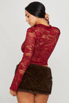 Burgundy Sheer Lace Keyhole Detail Top