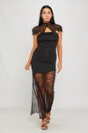 Black Lace Trim Strapless Asymmetric Maxi Dress