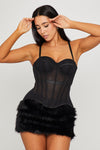 Black Semi Sheer Bustier Boned Corset Top
