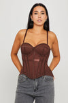 Brown Semi Sheer Bustier Boned Corset Top