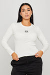 White Rib Anagram Embroidered Long Sleeve Top