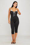 Black Ribbed Tie Front Detail Capri Jumpsuit