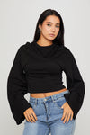 Black Cinched Waist Long Sleeve Top
