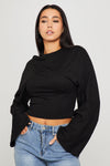 Black Cinched Waist Long Sleeve Top