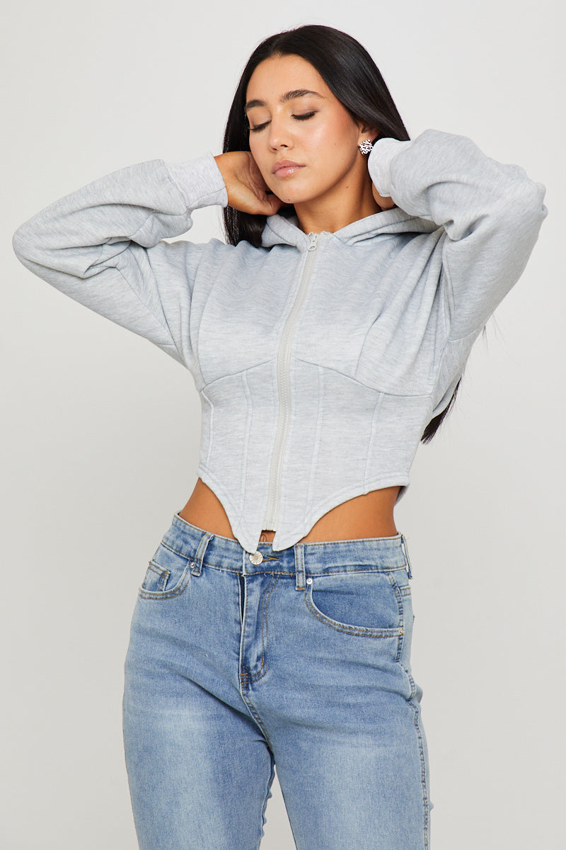 Light Grey Oversized Corset Cropped Hoodie
