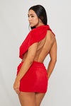 Red Halter Neck Braided Open Back Mini Dress