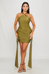 Green Ruched Draped Detail Sleeveless Mini Dress