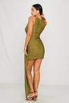 Green Ruched Draped Detail Sleeveless Mini Dress