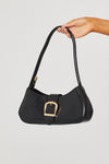 Black Faux Leather Buckle Detail Shoulder Bag
