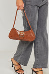 Light Brown Faux Leather Buckle Detail Shoulder Bag 