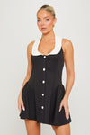 Black Contrast Collar Pleated Mini Dress