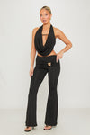 Black Cowl Halter Top & Flare Trouser Co-Ord