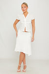 White Asymmetrical Tie Waistband Midi Skirt