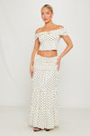 White Polka Dot Off Shoulder Top & Maxi Skirt Co-Ord