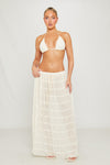 Cream Ruched Sheer Tie Detail Maxi Skirt