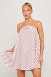 Pink Halter Stripe Open Back Mini Dress
