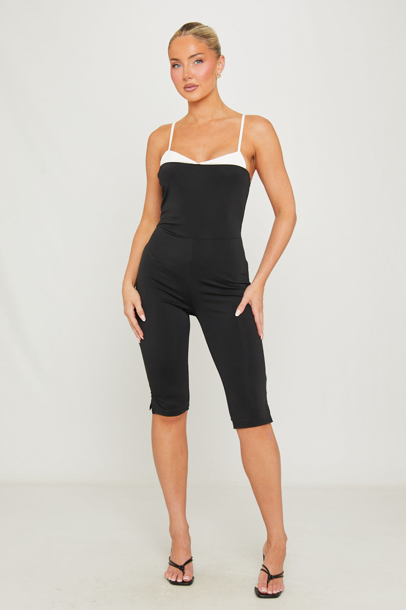 Black Contrast Sweetheart Neckline Capri Jumpsuit