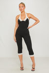 Black Lace Trim Halter Neck Capri Jumpsuit