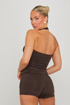 Brown Wrap Front Halter Top & Shorts Co-Ord