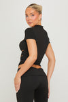 Black Multi Cut Out Detail High Neck Top
