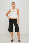 Black Low Waist Tie Detail Capri Pants