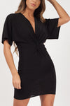Black Plunging Twist Front Bodycon Mini Dress