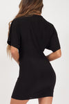 Black Plunging Twist Front Bodycon Mini Dress