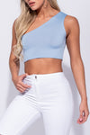 Light Blue One Shoulder Crop Top