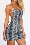 Grey Snake Print Lace Back Bodycon Mini Dress