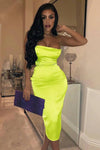 Neon Green Satin Cowl Neck Bodycon Midi Dress