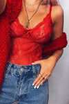 Red Floral & Stripe Lace Bodysuit