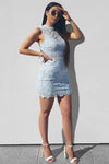Baby Blue Lace Sweetheart Neck Sleeveless Bodycon Mini Dress