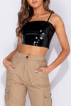 Black Vinyl Cami Crop Top