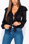 Black Frill Detail Button Front Blouse
