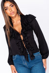 Black Frill Detail Button Front Blouse