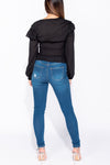 Black Frill Detail Button Front Blouse