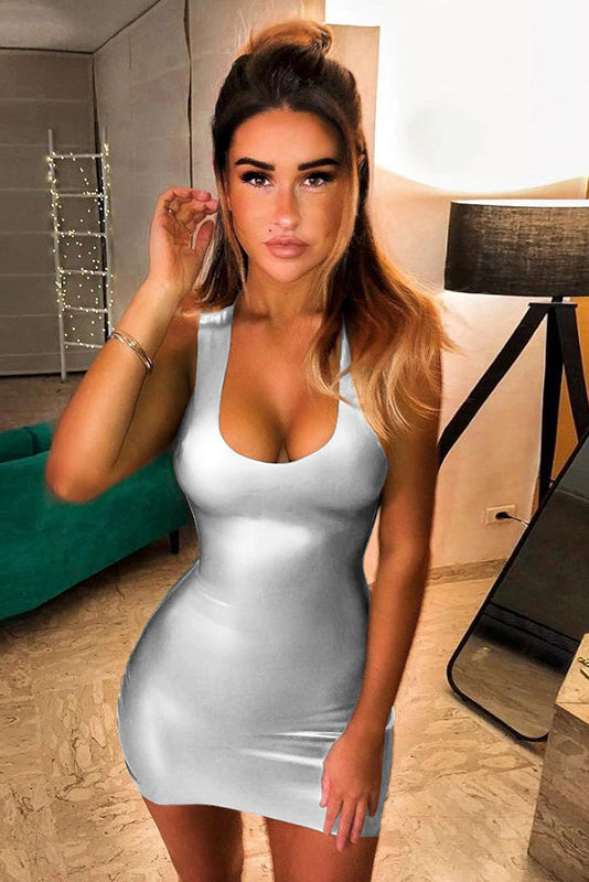 Silver Backless Sleeveless Bodycon Mini Dress