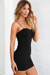 Black Ruched Spaghetti Strap Bodycon Dress