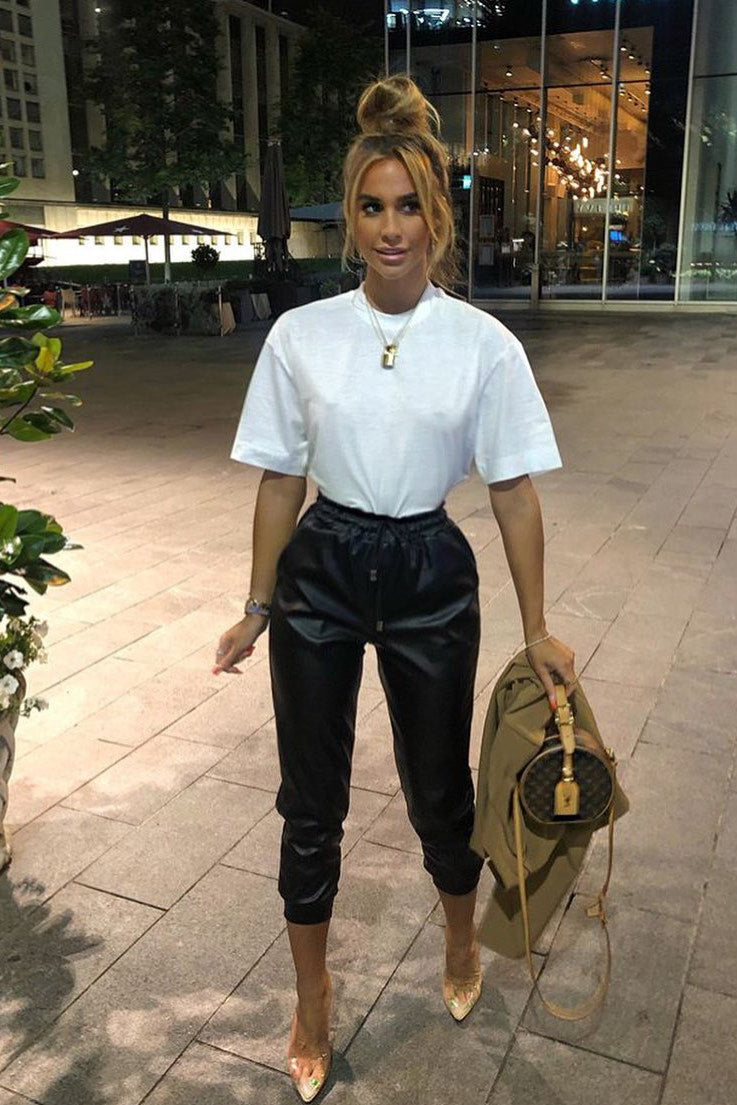 Black Faux Leather Joggers