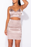 Bronze Satin Crop Top & Mini Skirt Co-Ord Set