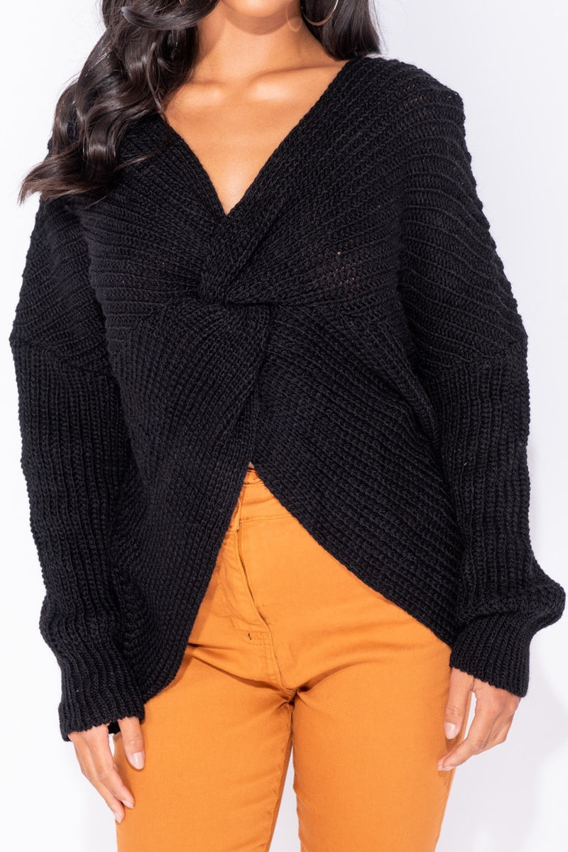 Black Twist Front Oversized Knitted Jumper