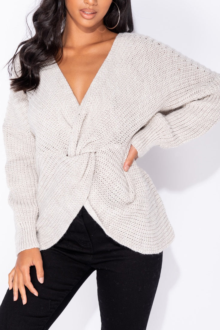 Stone Twist Front Oversized Knitted Jumper