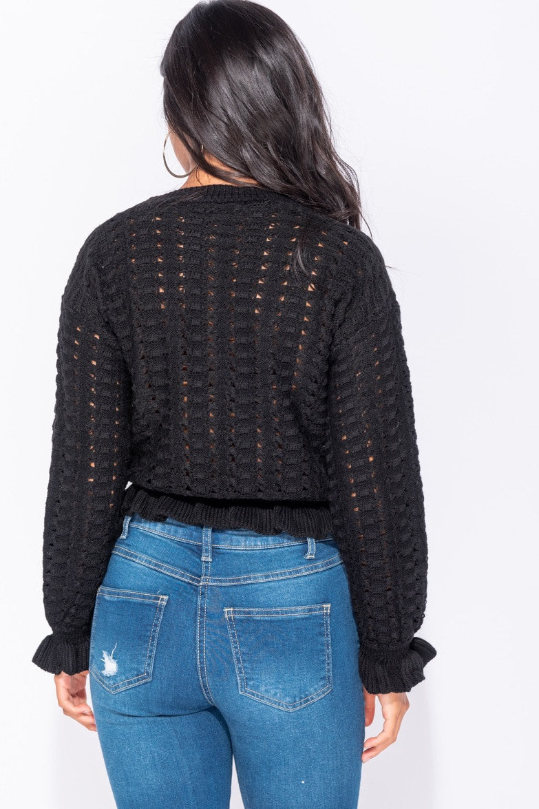 Black Pontelle Frill Hem Cropped Jumper