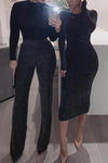 Black Glitter Wide Leg Trousers
