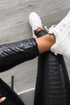 Black Faux Leather Zip Front Croc Trousers